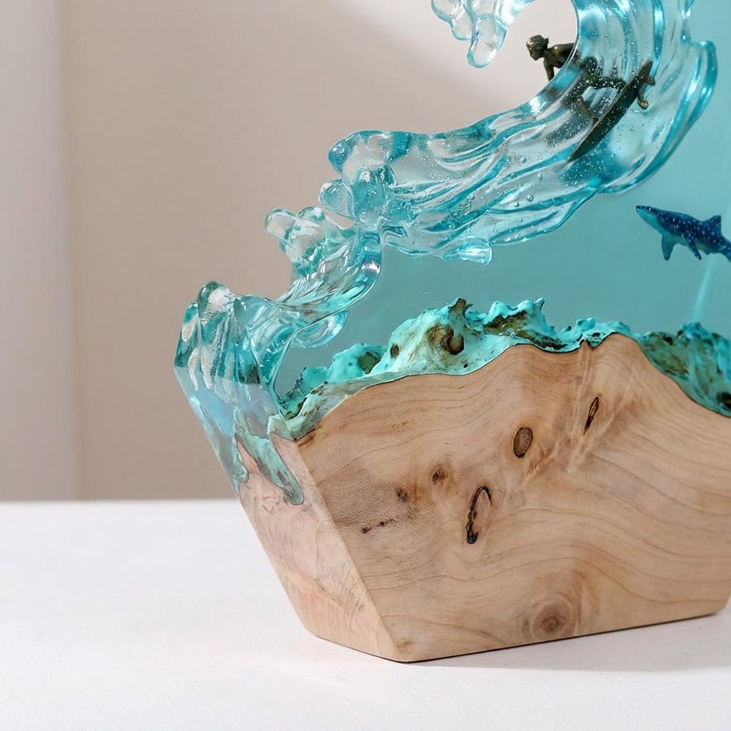 Resin Sfeerlamp Golf Surfer Hout Dimbaar LED Handgemaakt Oceaan Woonkamer Bureau Decoratielamp Sculptuur Cadeau | Sansoti