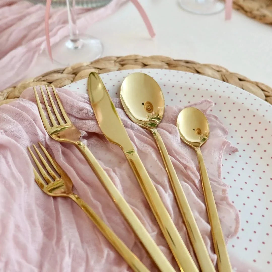 30-piece cutlery set, 18/10 stainless steel, gold, black, silver, rose, modern design, durable, for everyday use | Sansoti