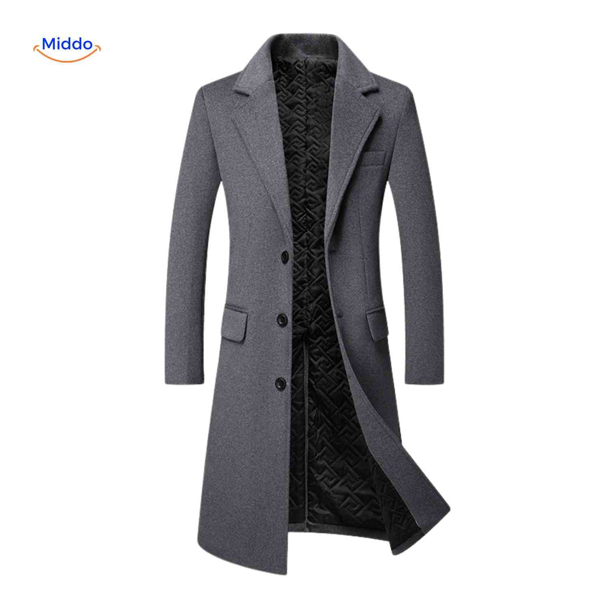 Wollmantel für Herren, knielang, mit klassischem Kragen, warmer Fütterung und elegantem Trenchcoat-Stil - Herren-Wintermantel | Sansoti