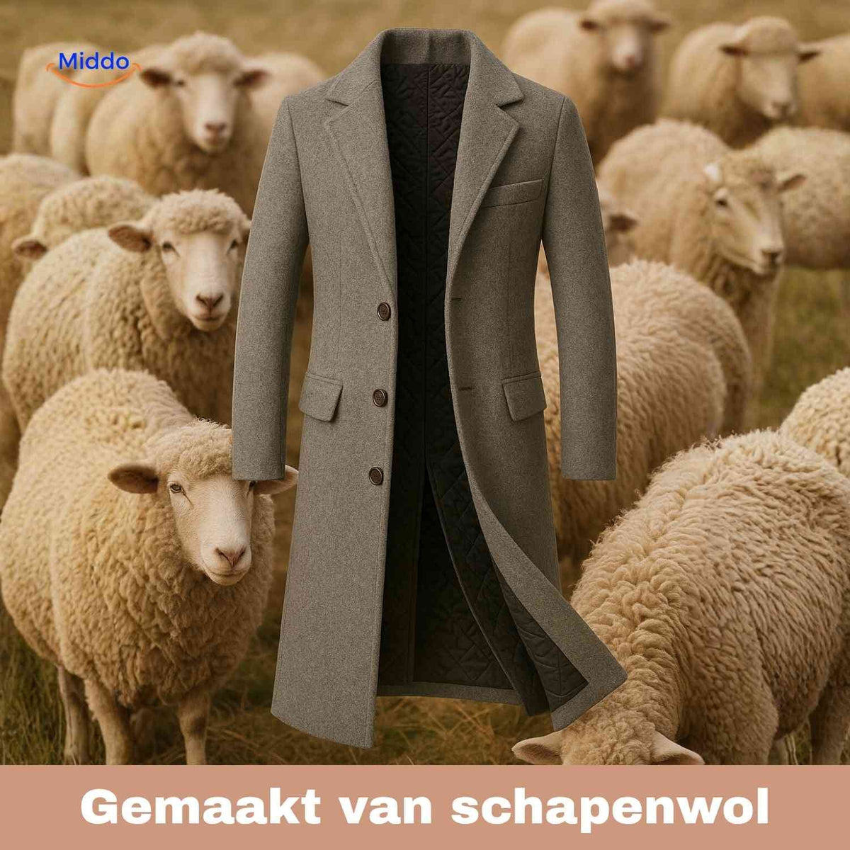 Wollmantel für Herren, knielang, mit klassischem Kragen, warmer Fütterung und elegantem Trenchcoat-Stil - Herren-Wintermantel | Sansoti