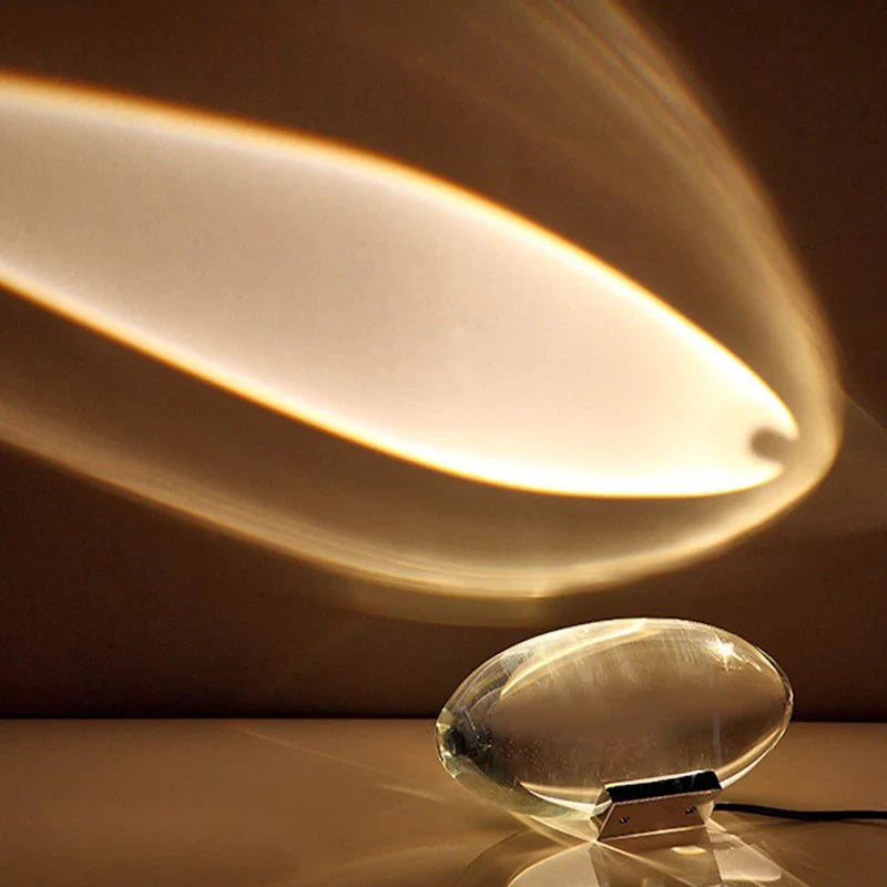 Ovale Kristallen Tafellamp met Chroom Sokkel – LED Sfeerverlichting in Warm Wit, Blauw-Paars of Zonsondergangstinten – Stemmingslicht voor Slaapkamer en Woonruimte | Sansoti