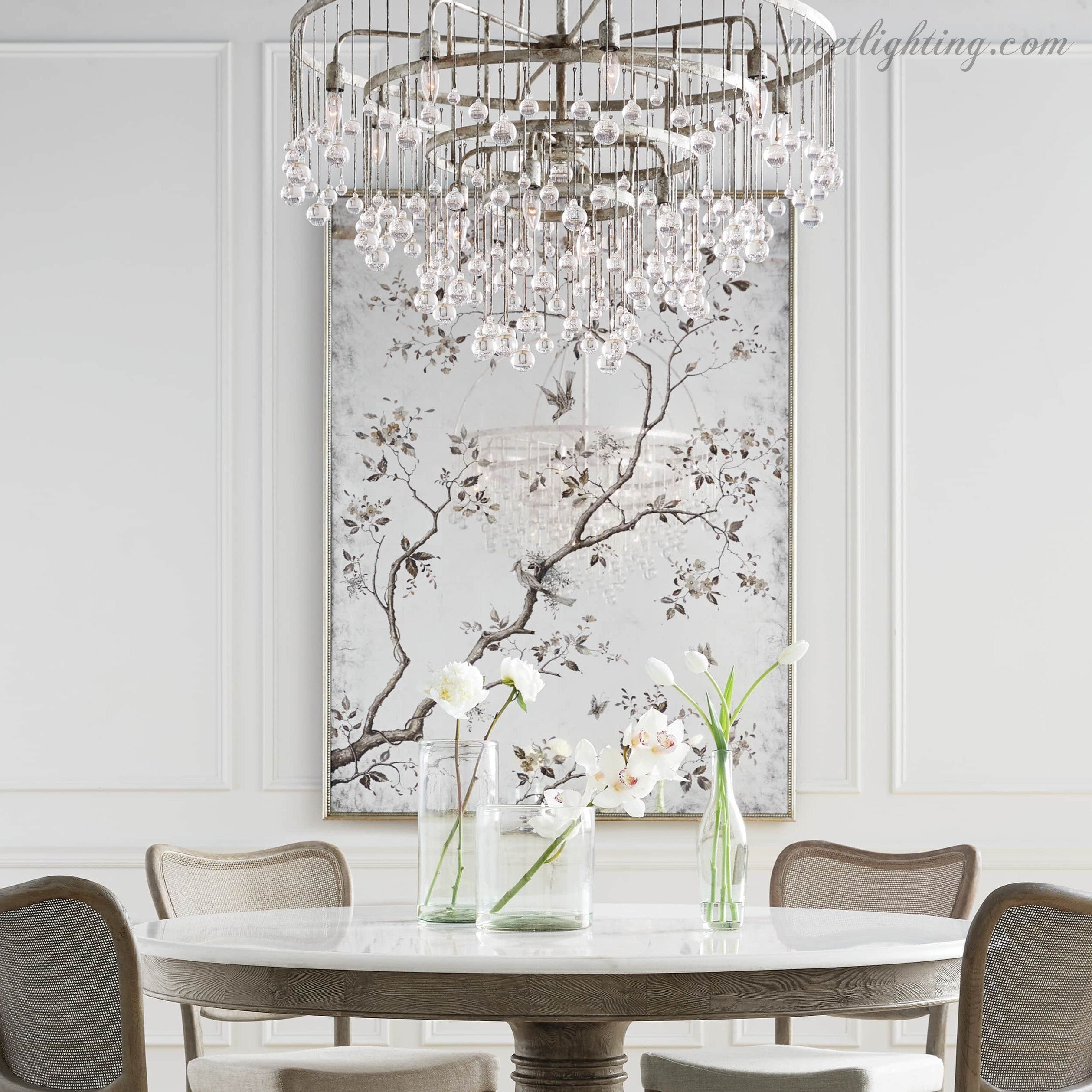 Viertrapskroonluchter met Kristallen 95cm Zwart Brons Messing Zilver Hanglamp Plafondverlichting Woonkamer | Sansoti
