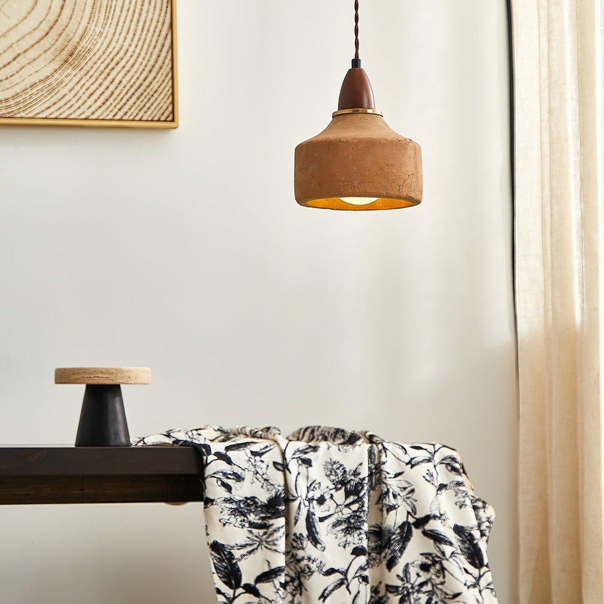 Pendant Light Ceramic Wood Terracotta Walnut Ceiling Light G9 Fitting Scandinavian Design Dining Room | Sansoti