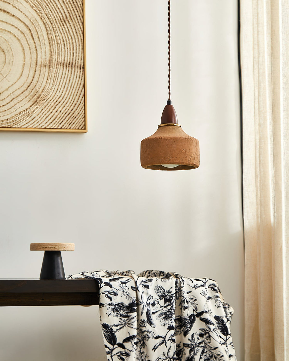 Pendant Light Ceramic Wood Terracotta Walnut Ceiling Light G9 Fitting Scandinavian Design Dining Room | Sansoti