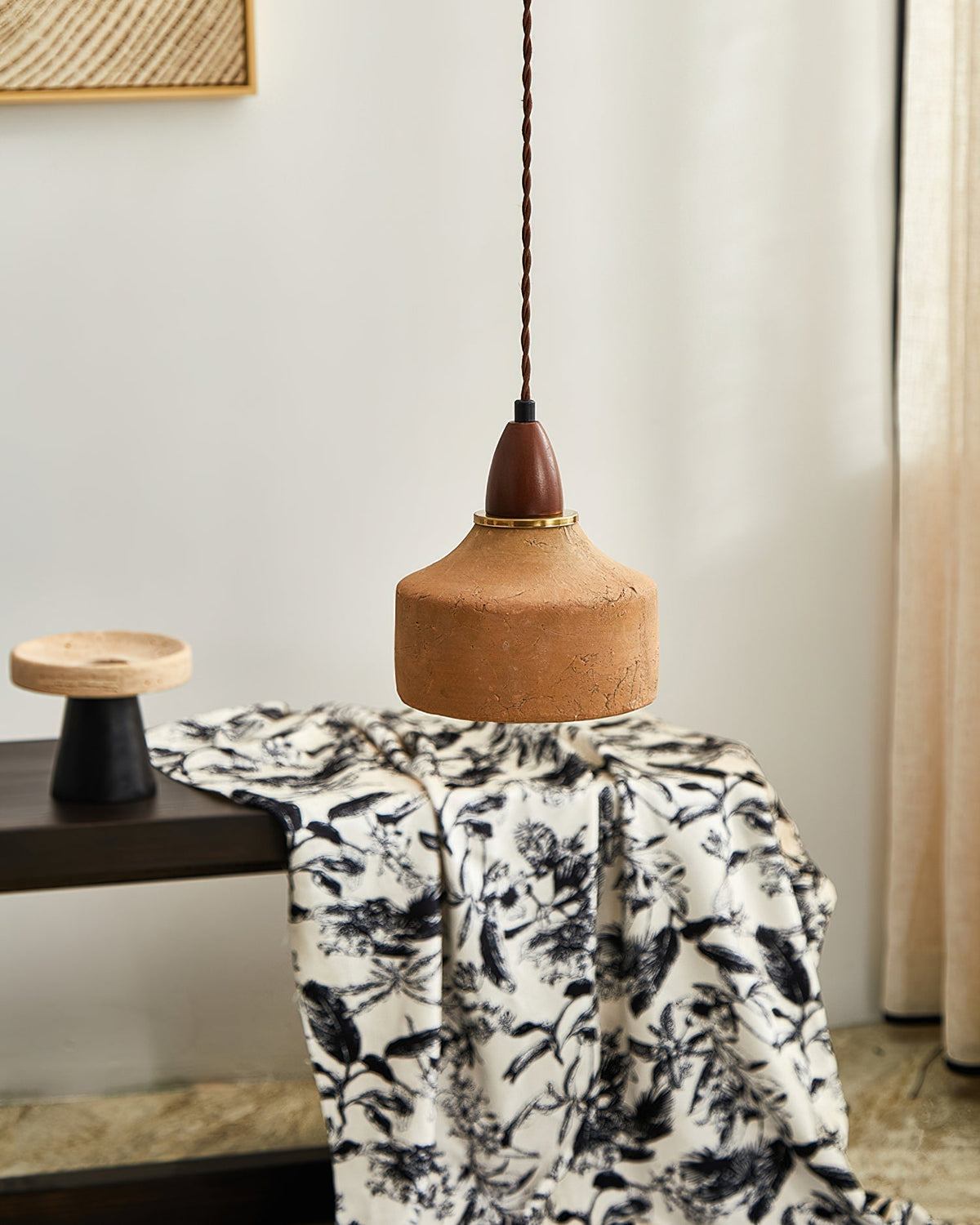 Pendant Light Ceramic Wood Terracotta Walnut Ceiling Light G9 Fitting Scandinavian Design Dining Room | Sansoti