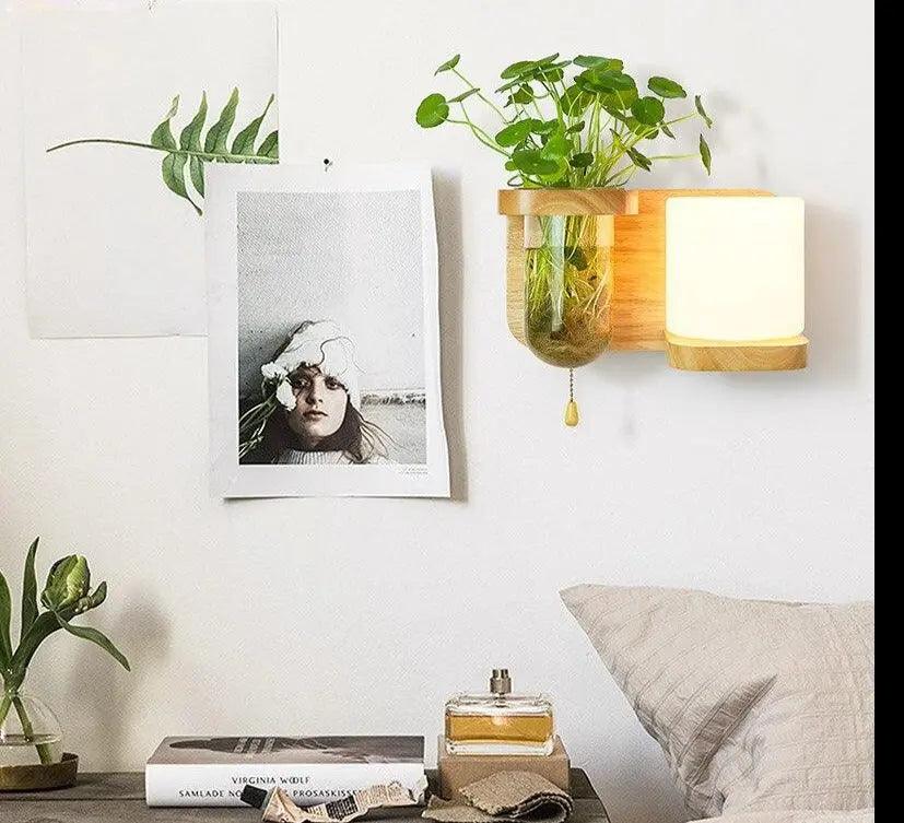 Wandlamp met Plantenbak – Hout & LED | Sansoti