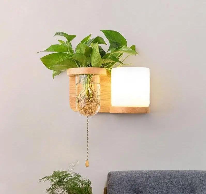 Wandlamp met Plantenbak – Hout & LED | Sansoti