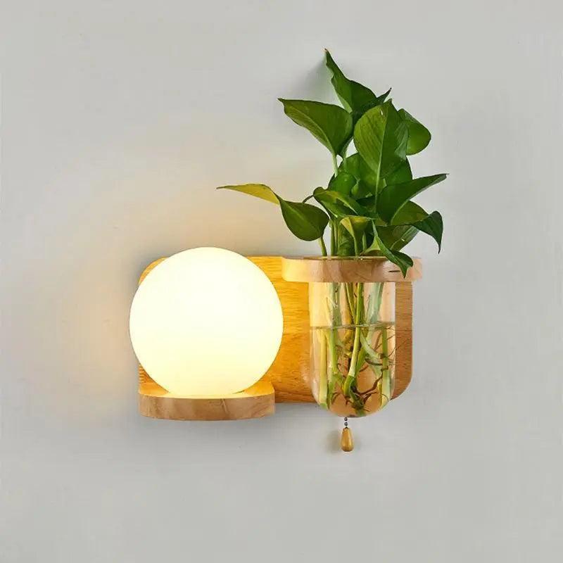 Wandlamp met Plantenbak – Hout & LED | Sansoti