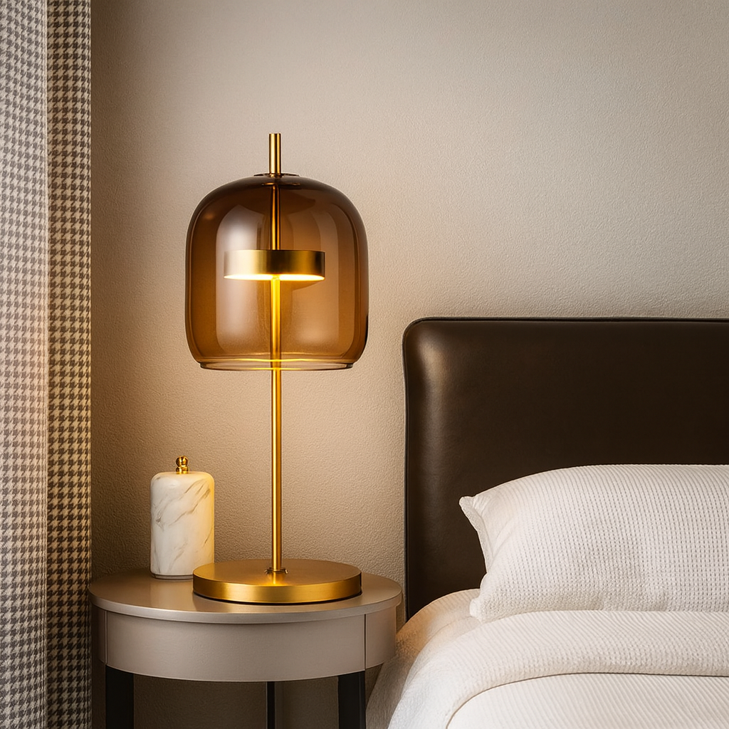 Tiffany-Tischlampe mit goldenem Fuß – Vintage-LED-Stimmungsleuchte für Schlafzimmer und Nachttisch, Retro-Design | Sansoti