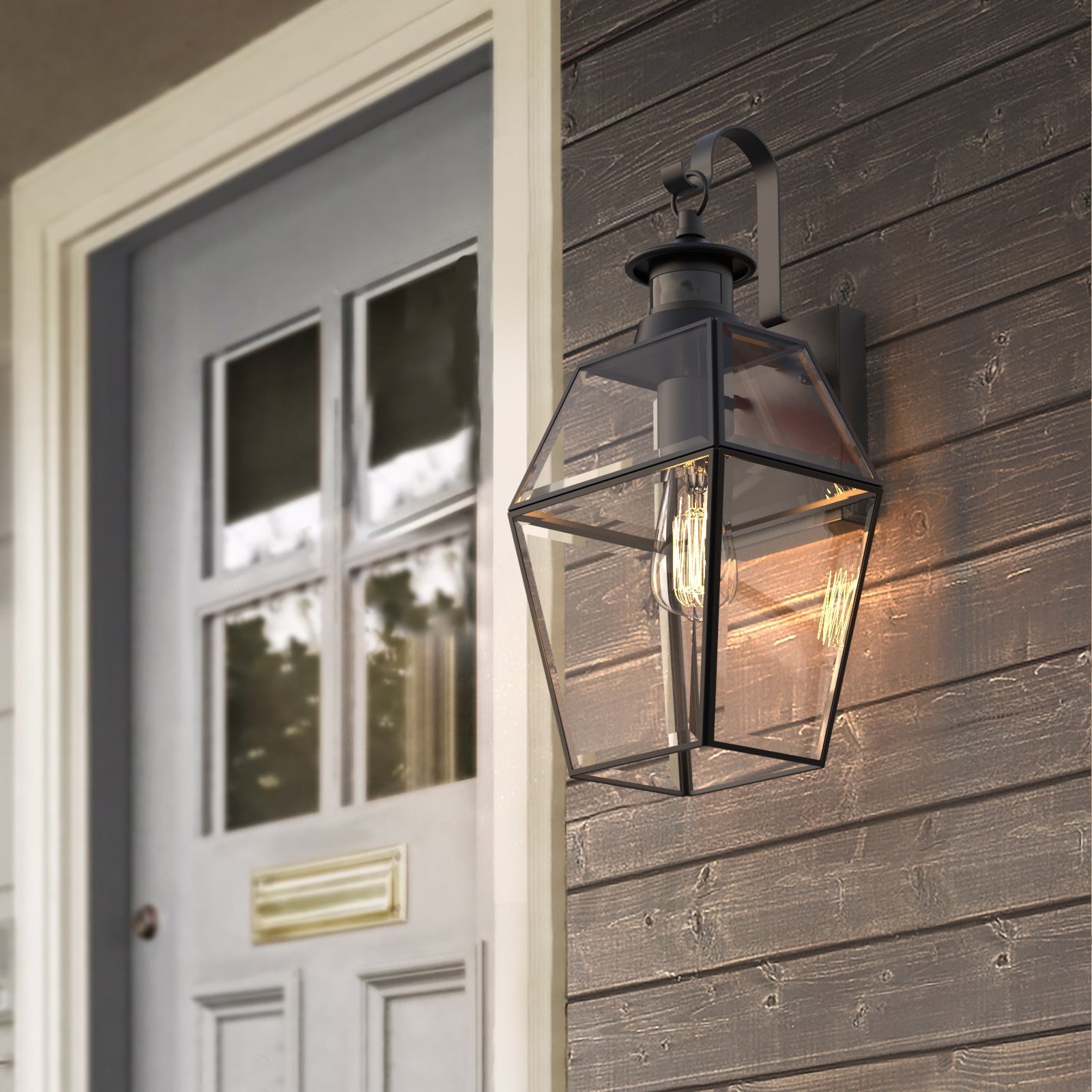 Outdoor Wall Lamp Matte Black Lantern E27 IP44 Weatherproof Garden Lighting with Optional Motion Sensor | Sansoti