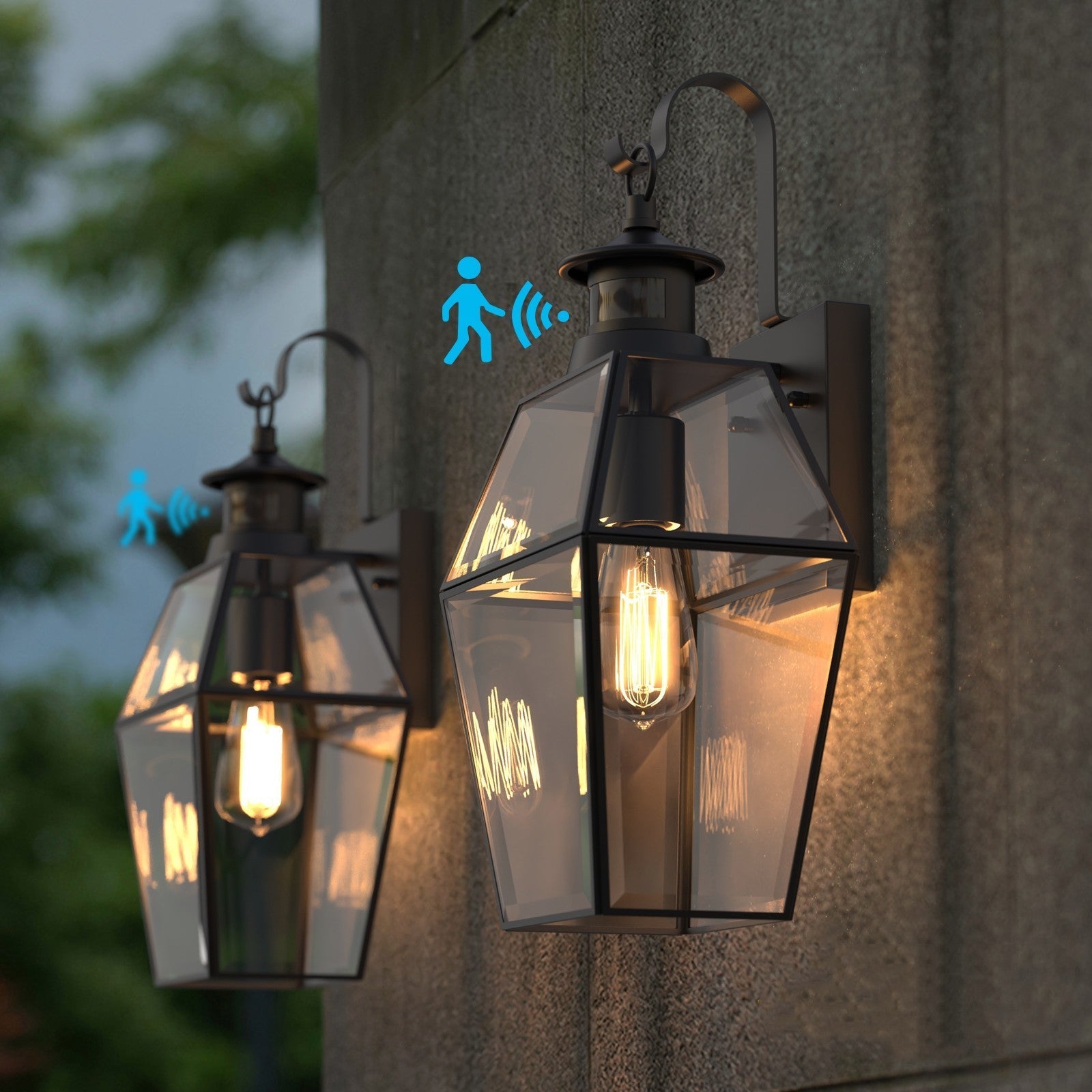 Outdoor Wall Lamp Matte Black Lantern E27 IP44 Weatherproof Garden Lighting with Optional Motion Sensor | Sansoti
