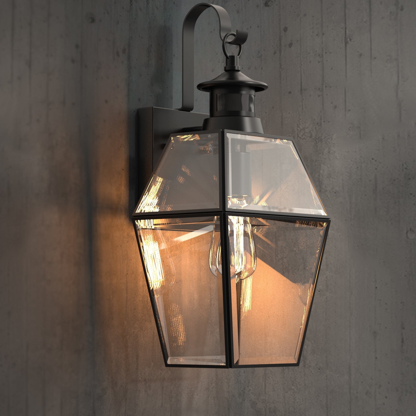 Outdoor Wall Lamp Matte Black Lantern E27 IP44 Weatherproof Garden Lighting with Optional Motion Sensor | Sansoti