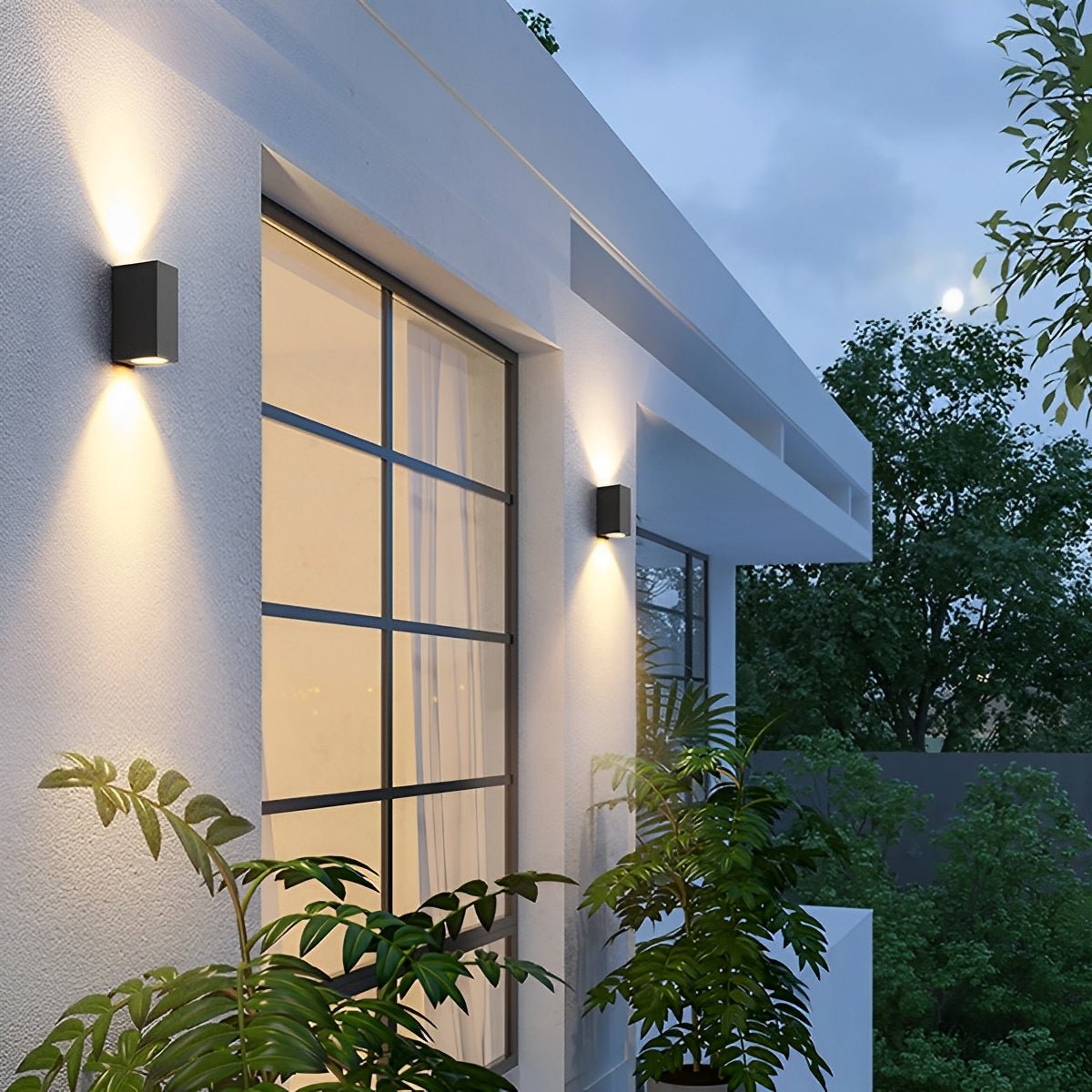 Modern square outdoor wall lamp LED IP65 waterproof up & down lighting black for facade terrace entrance | Sansoti