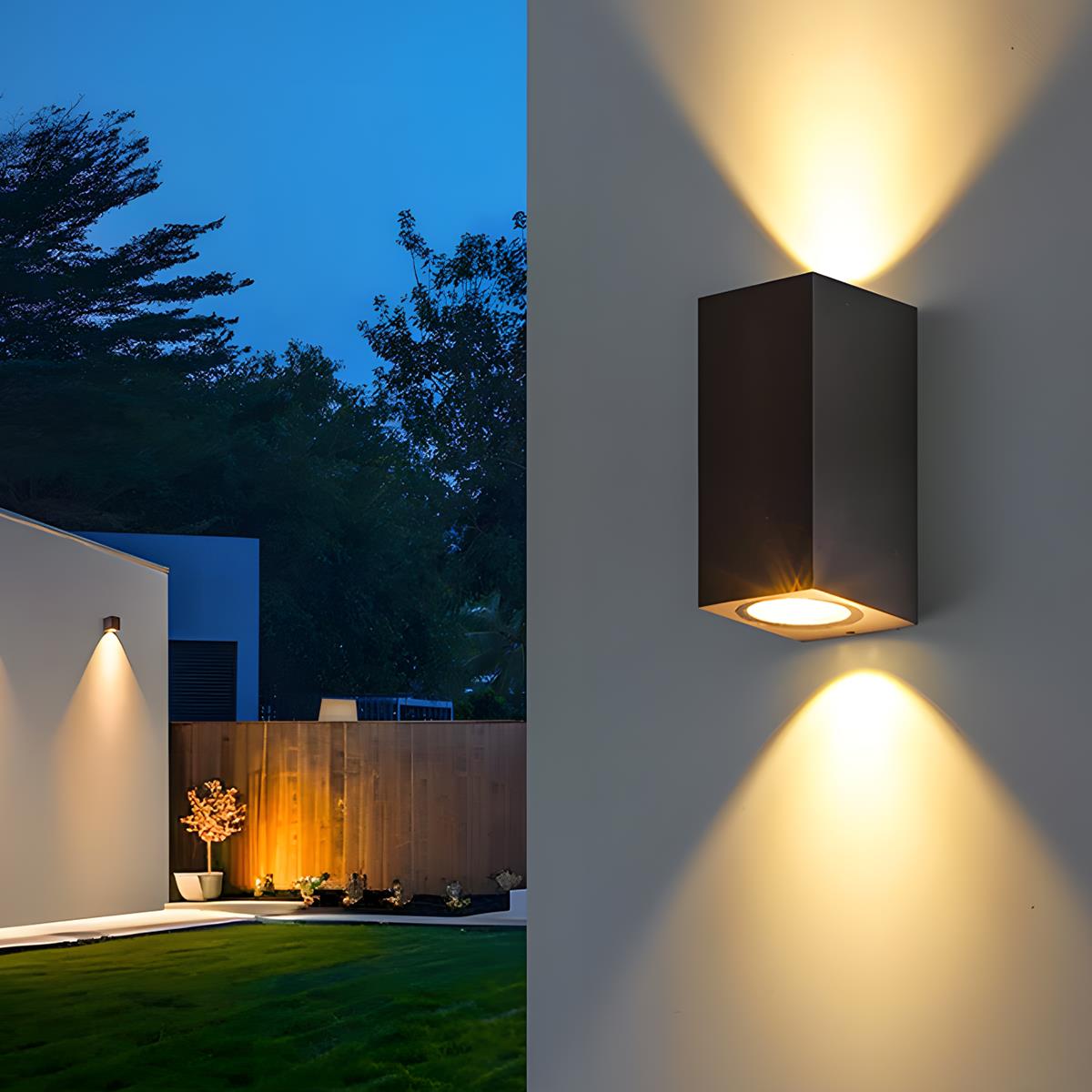 Modern square outdoor wall lamp LED IP65 waterproof up & down lighting black for facade terrace entrance | Sansoti