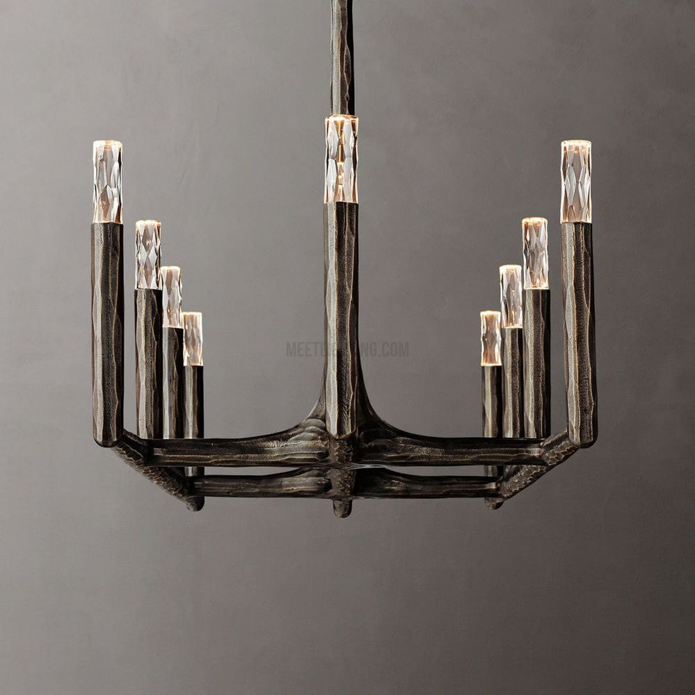 Lustre linéaire en métal forgé et verre 137cm 183cm 244cm laiton bronze étain coin repas foyer salon | Sansoti