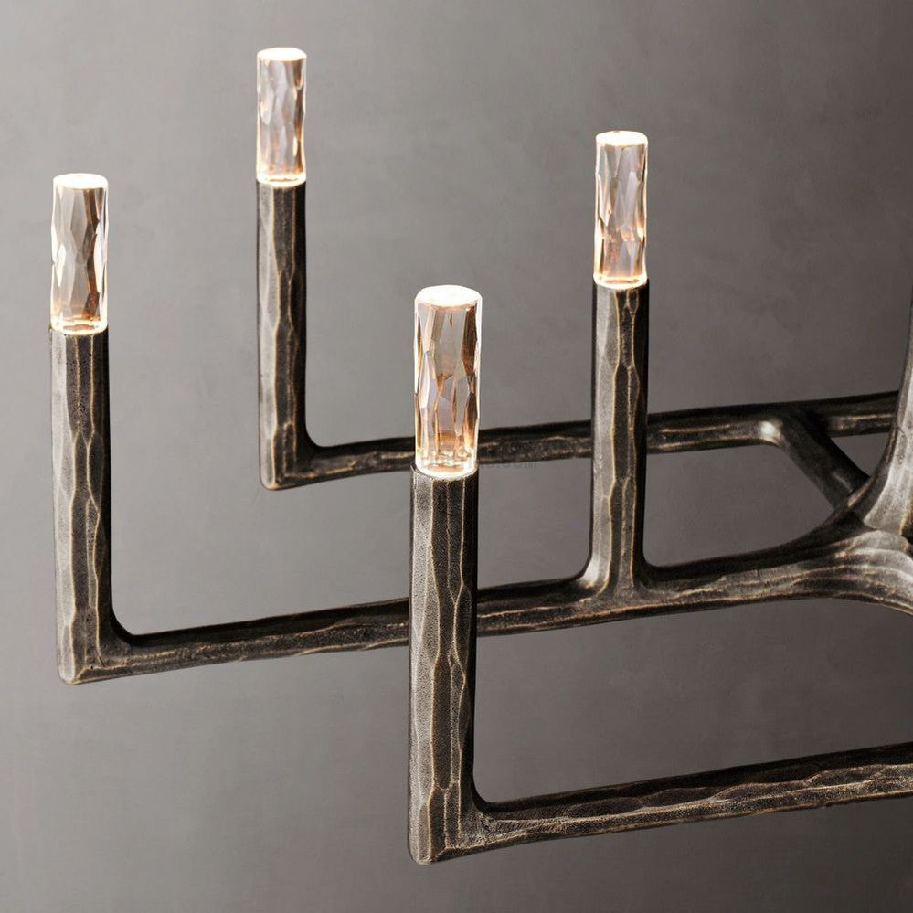 Lustre linéaire en métal forgé et verre 137cm 183cm 244cm laiton bronze étain coin repas foyer salon | Sansoti
