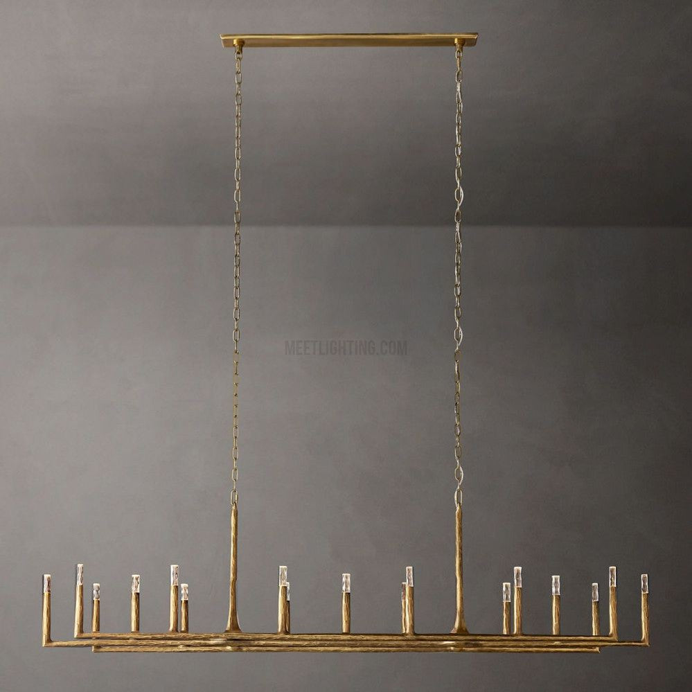 Lustre linéaire en métal forgé et verre 137cm 183cm 244cm laiton bronze étain coin repas foyer salon | Sansoti
