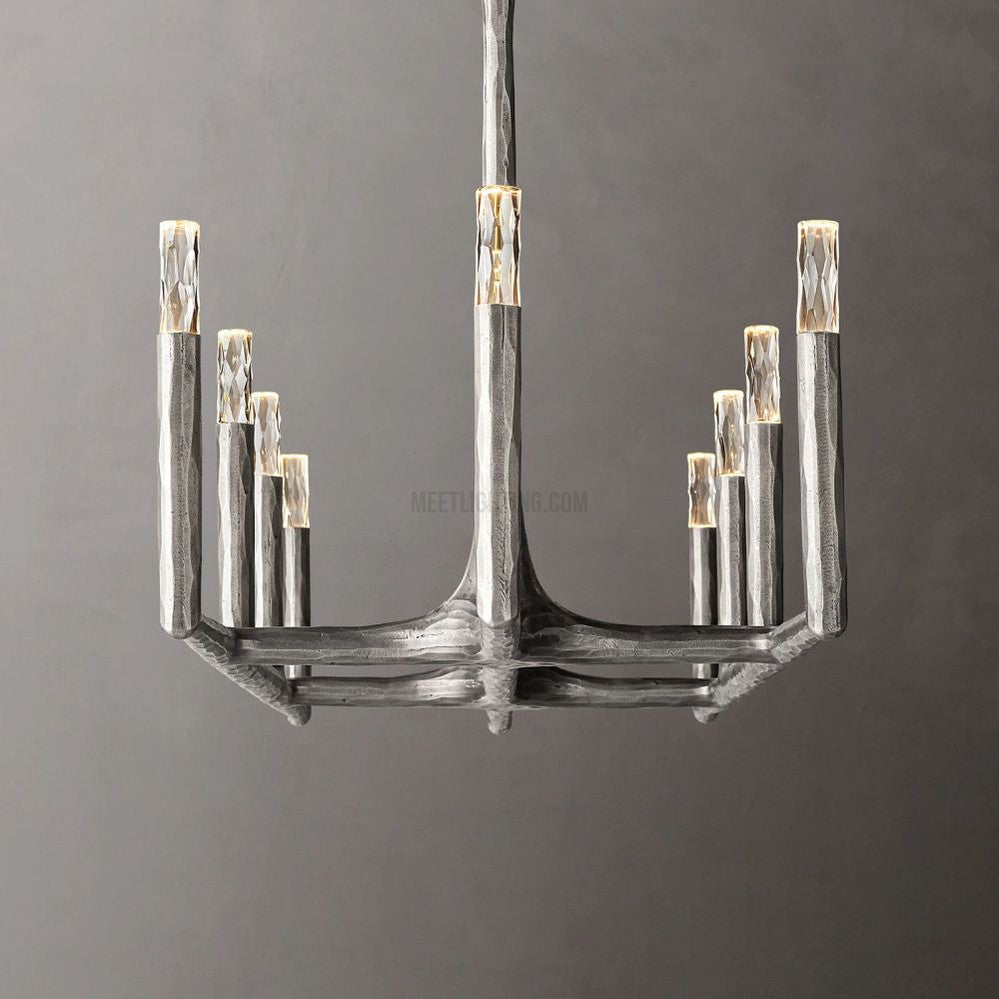Lustre linéaire en métal forgé et verre 137cm 183cm 244cm laiton bronze étain coin repas foyer salon | Sansoti