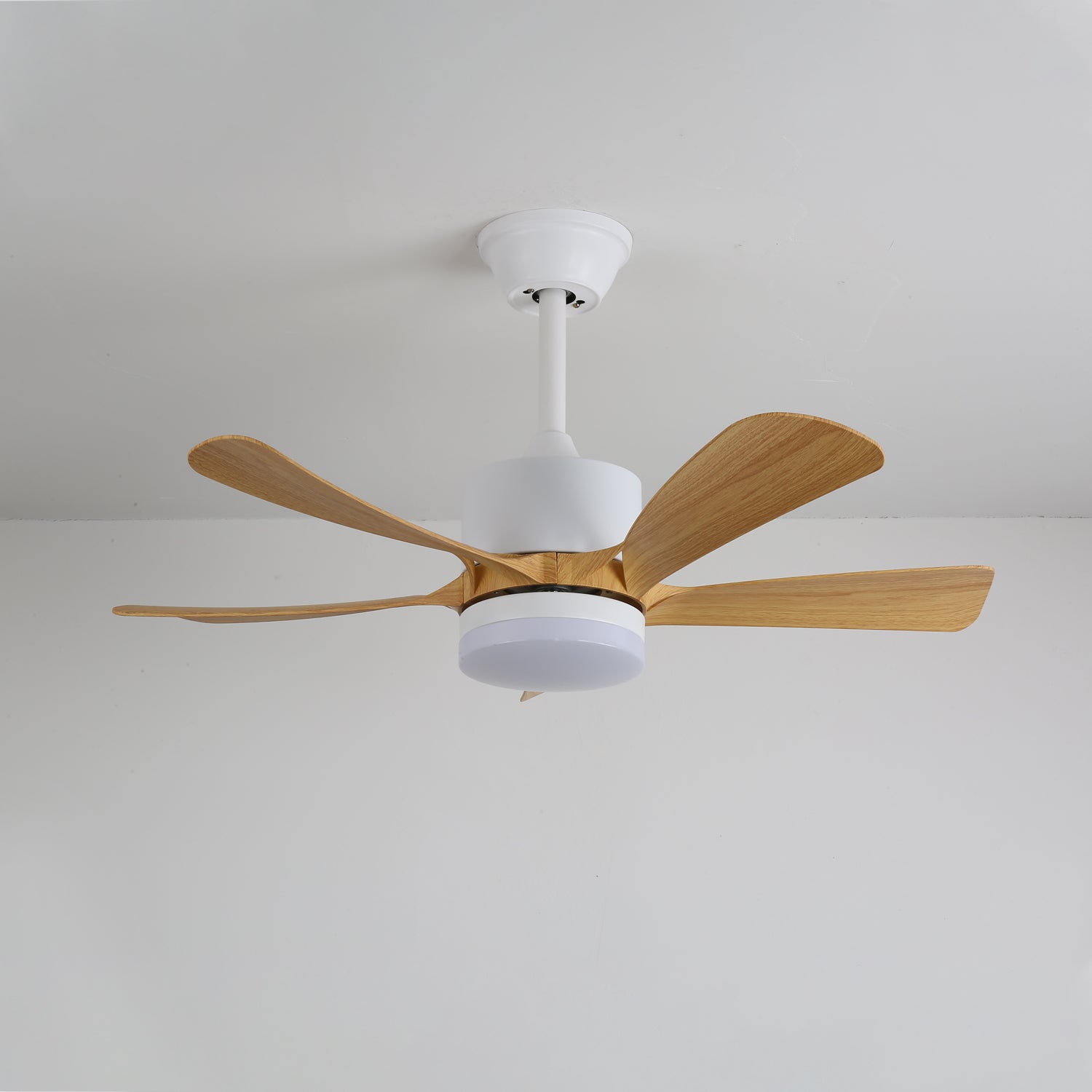 Moderne plafondventilator met geïntegreerde LED-verlichting in hout en metaal | Afstandsbediening 6-snelheden dimbaar voor woonkamer slaapkamer energiezuinig stil design 107cm 132cm | Sansoti