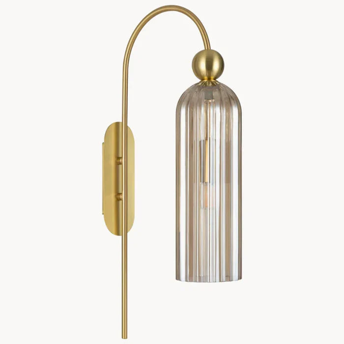 Geribbelde Glazen Wandlamp Cilindervorm met Gouden Fitting voor Gang, Slaapkamer, Woonkamer | Sansoti