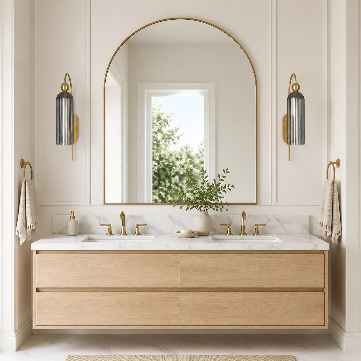 Geribbelde Glazen Wandlamp Cilindervorm met Gouden Fitting voor Gang, Slaapkamer, Woonkamer | Sansoti
