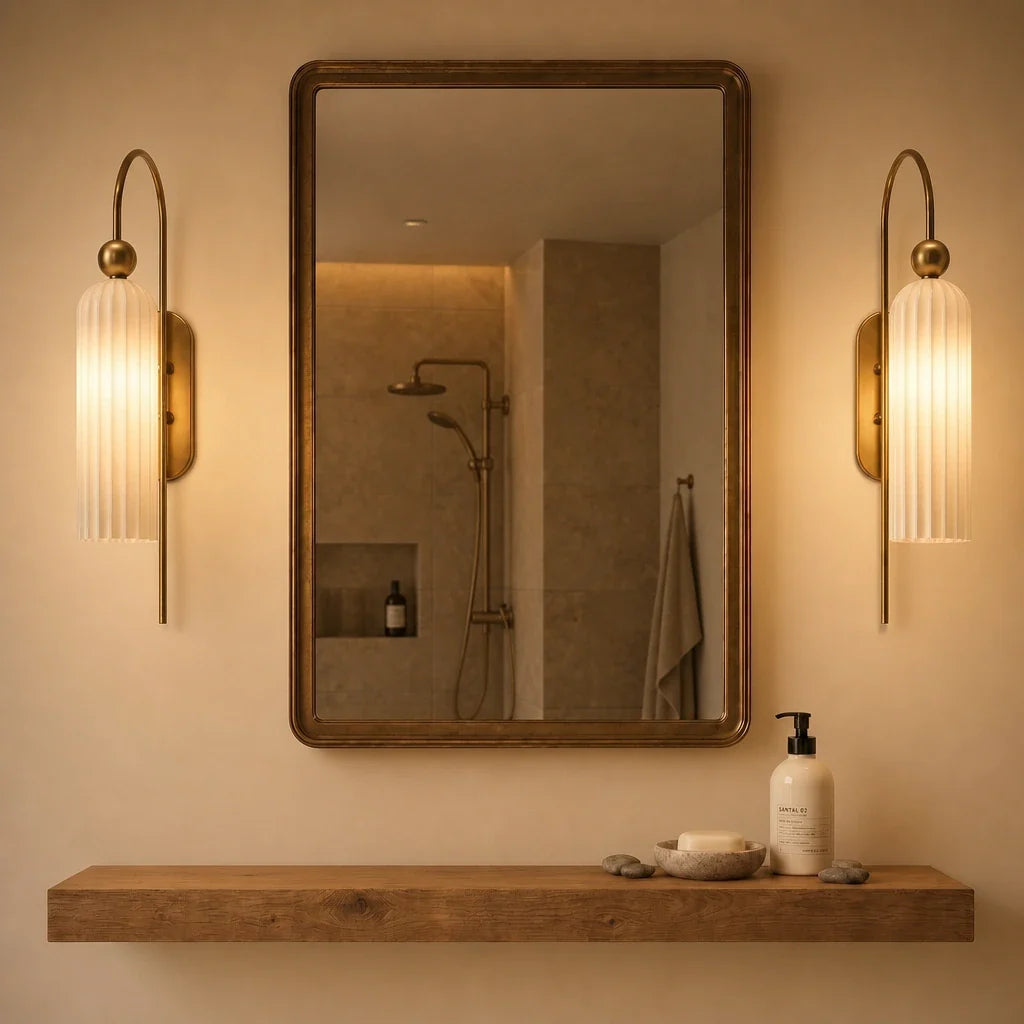 Geribbelde Glazen Wandlamp Cilindervorm met Gouden Fitting voor Gang, Slaapkamer, Woonkamer | Sansoti