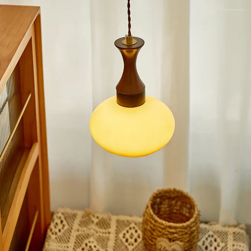 Hängelampe Glas Holz E27/E26 Wohnzimmer Esszimmer Schlafzimmer Retro Vintage Beleuchtung | Restfield
