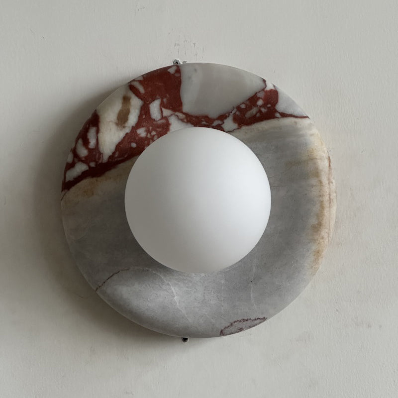 Runde Design-Wandleuchte mit Marmorrückwand und Glaskugel für Flur und Schlafzimmer | Restfield