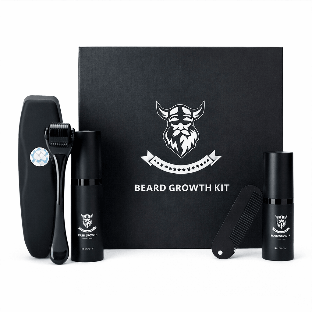 Bartpflege-Set mit Microneedling-Roller, Bartöl und Kamm für Bartwachstum, Pflege, Instandhaltung und Styling | Sansoti