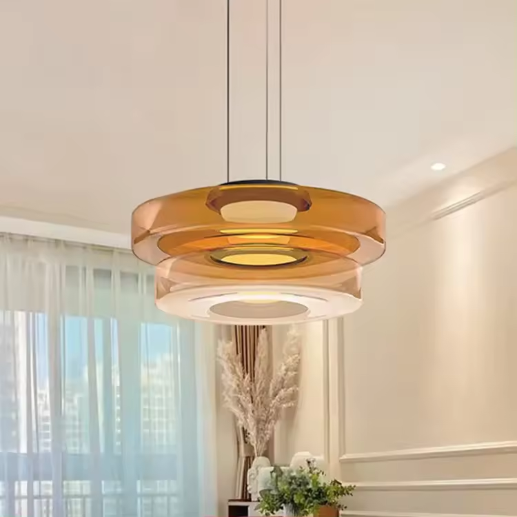 Zenor gelaagde hanglamp glas amber eetkamer woonkamer design verlichting modern gelaagd glaslamp | Sansoti