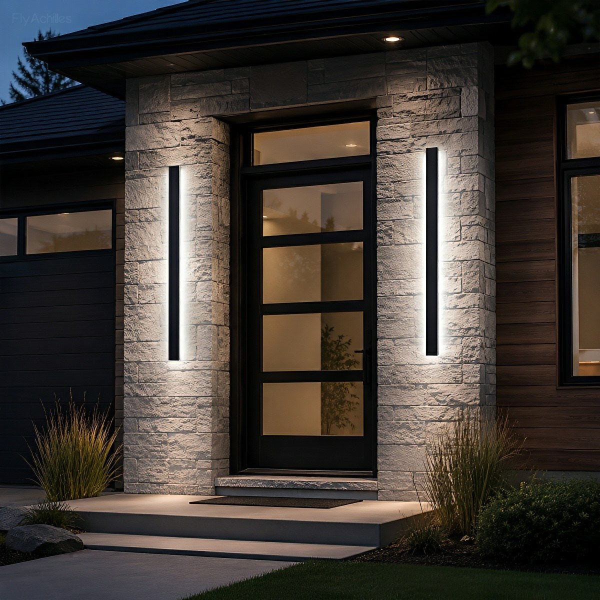 Waterproof black aluminum outdoor LED wall light 30-150cm for garden, terrace, entrance, front door, and facade lighting | Sansoti