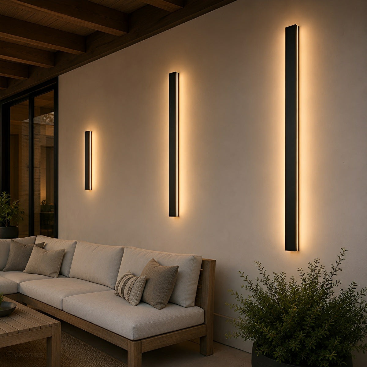 Waterproof black aluminum outdoor LED wall light 30-150cm for garden, terrace, entrance, front door, and facade lighting | Sansoti