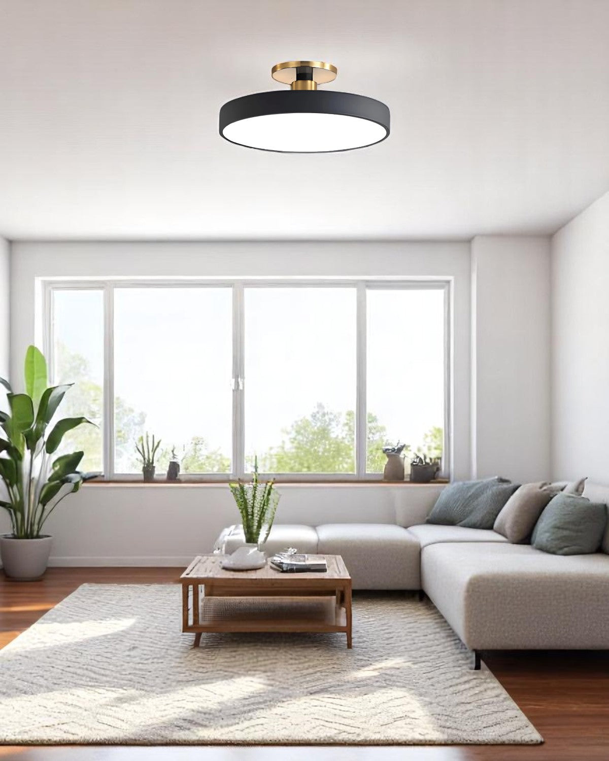 Moderne runde Deckenleuchte mit Gold-Detail und Acryl-Diffusor – minimalistische Semi Flush Design-Beleuchtung für Wohnzimmer und Schlafzimmer | Restfield