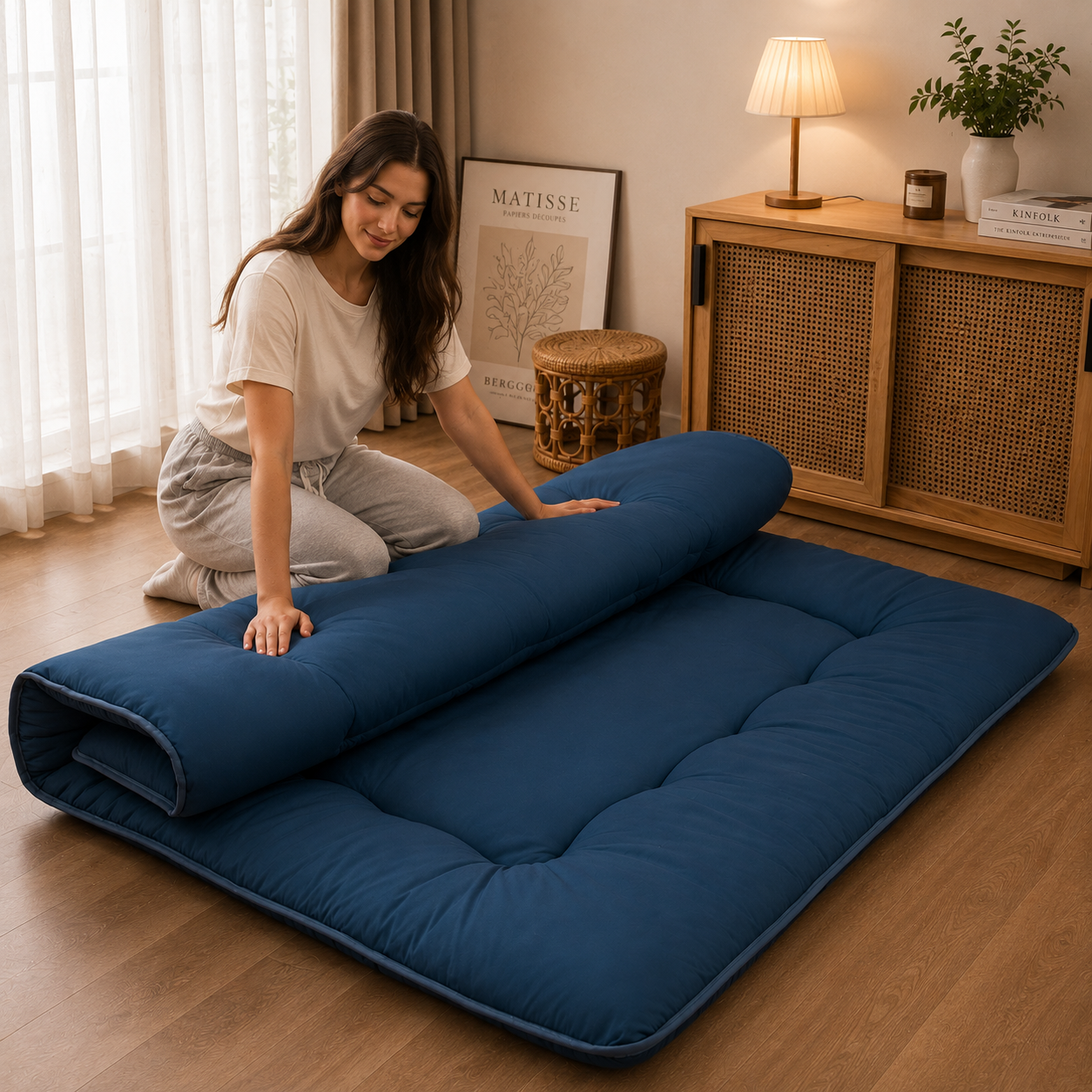 Opvouwbaar Futonmatras 10cm Dik Japanse Slaapmat Volwassenen Kinderen Tatami Yogamat Reisbed Gastenkamer | Sansoti