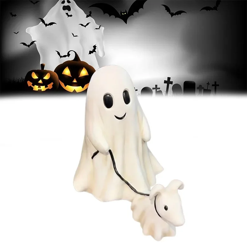 Spooky Dog Statue Halloween Decoration Walking Dog Figure White Resin Table Ornament for Home Décor | Sansoti