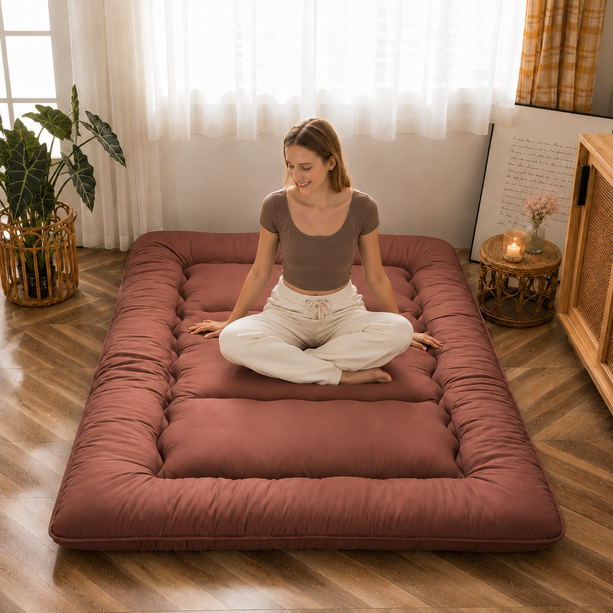 Opvouwbaar Futonmatras 10cm Dik Japanse Slaapmat Volwassenen Kinderen Tatami Yogamat Reisbed Gastenkamer | Sansoti