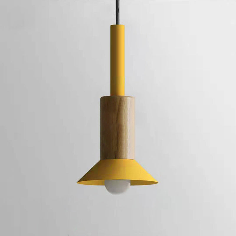 Scandinavische Houten Hanglamp met Gekleurd Metalen Accent - Minimalistische Verlichting voor Boven Eettafel en Woonkamer | Sansoti