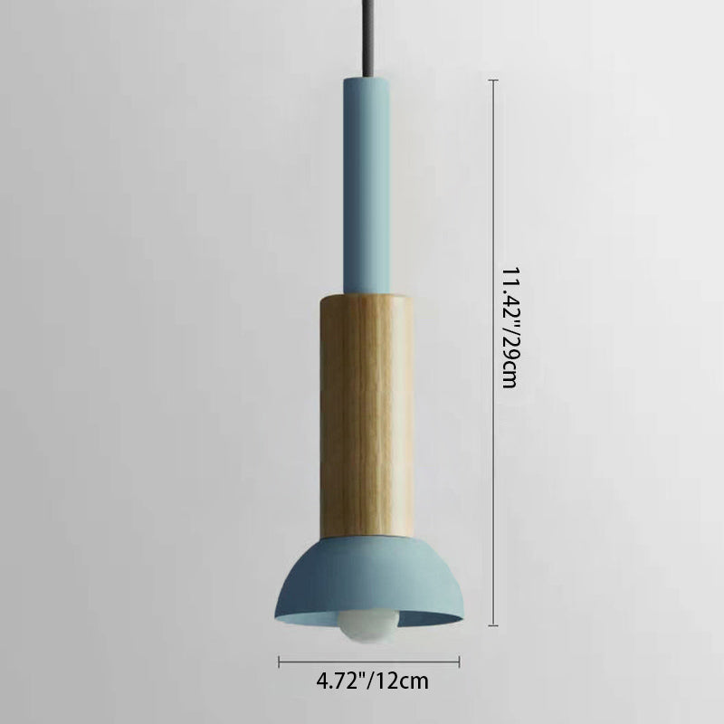 Scandinavische Houten Hanglamp met Gekleurd Metalen Accent - Minimalistische Verlichting voor Boven Eettafel en Woonkamer | Sansoti