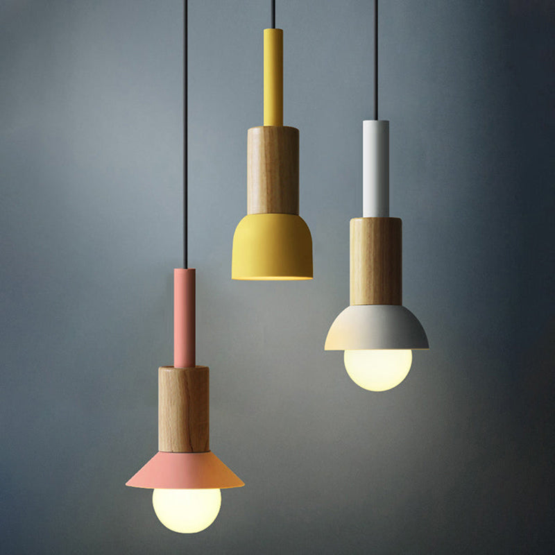 Scandinavische Houten Hanglamp met Gekleurd Metalen Accent - Minimalistische Verlichting voor Boven Eettafel en Woonkamer | Sansoti