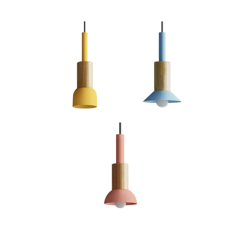 Scandinavische Houten Hanglamp met Gekleurd Metalen Accent - Minimalistische Verlichting voor Boven Eettafel en Woonkamer | Sansoti