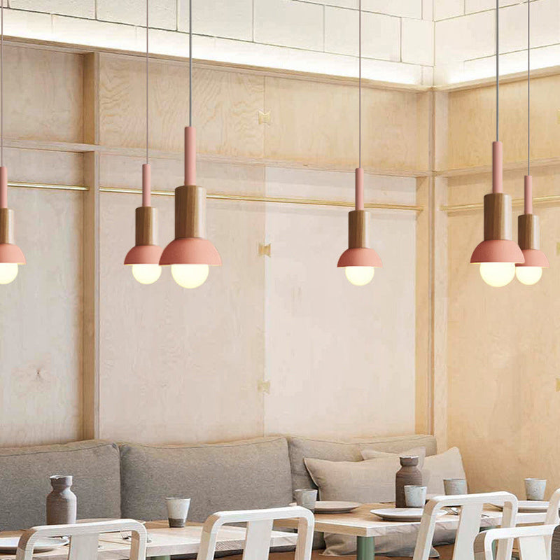 Scandinavische Houten Hanglamp met Gekleurd Metalen Accent - Minimalistische Verlichting voor Boven Eettafel en Woonkamer | Sansoti