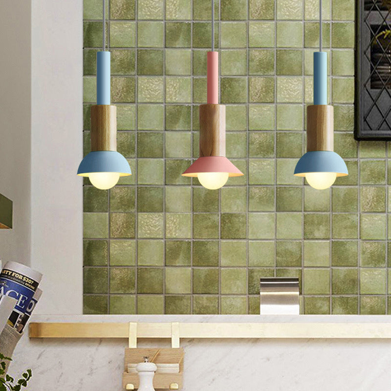 Scandinavische Houten Hanglamp met Gekleurd Metalen Accent - Minimalistische Verlichting voor Boven Eettafel en Woonkamer | Sansoti