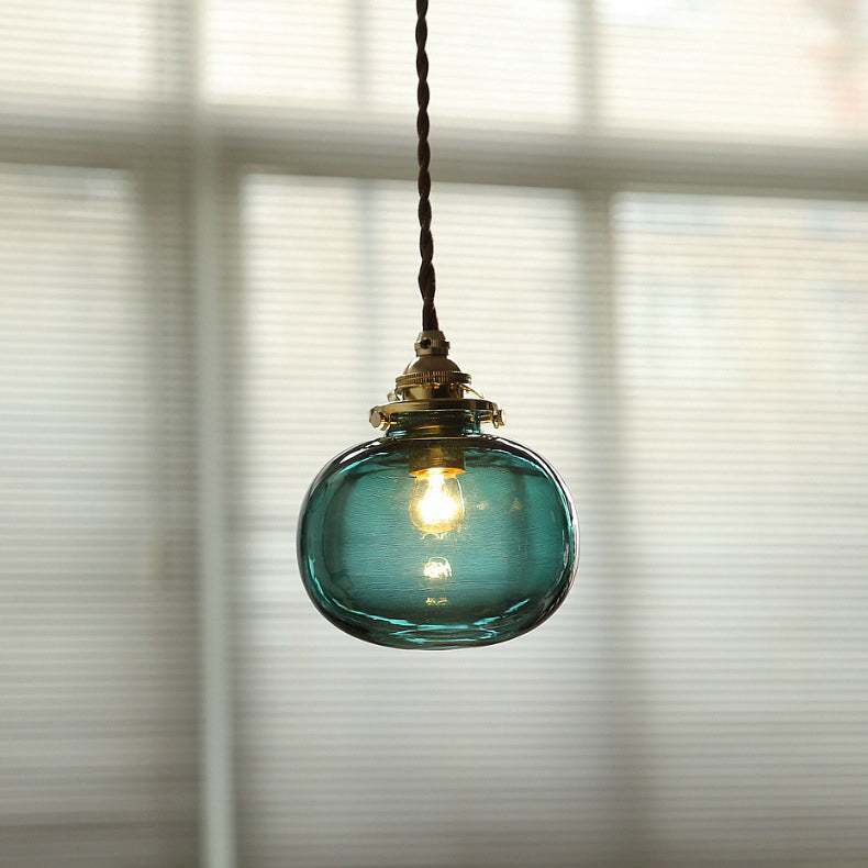 Vintage Hanglamp Goud met Glazen Kap E26 – Retro Koperen Verlichting voor Woonkamer en Eettafel | Sansoti