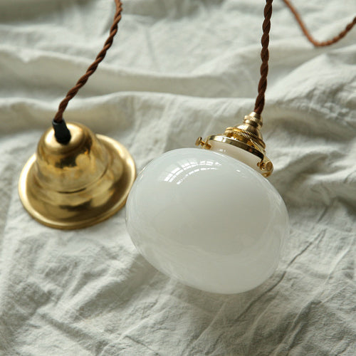 Vintage Hanglamp Goud met Glazen Kap E26 – Retro Koperen Verlichting voor Woonkamer en Eettafel | Sansoti