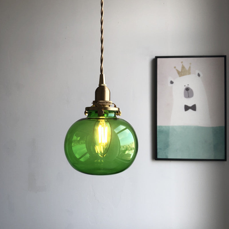 Vintage Hanglamp Goud met Glazen Kap E26 – Retro Koperen Verlichting voor Woonkamer en Eettafel | Sansoti