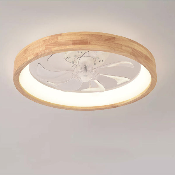Deckenventilator mit LED-Beleuchtung, rund, aus Massivholz, dimmbar, japanisches Design für Schlafzimmer und Wohnzimmer | Sansoti
