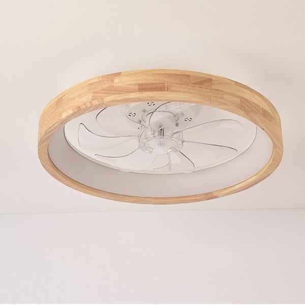 Deckenventilator mit LED-Beleuchtung, rund, aus Massivholz, dimmbar, japanisches Design für Schlafzimmer und Wohnzimmer | Sansoti