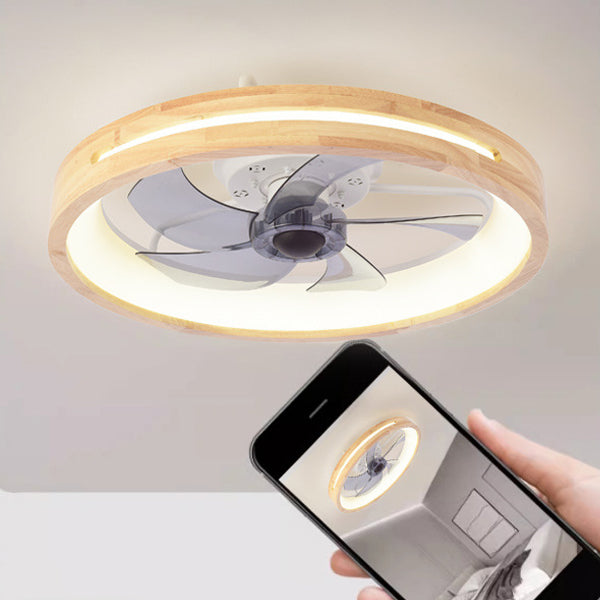 Deckenventilator mit LED-Beleuchtung, rund, aus Massivholz, dimmbar, japanisches Design für Schlafzimmer und Wohnzimmer | Sansoti