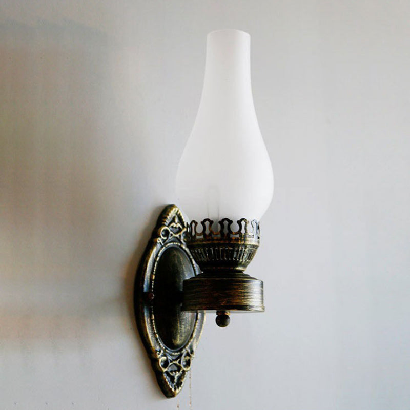 Applique Murale Style Pétrole Verre Bronze Métal 42cm Hall Salon Chambre Rétro Vintage Lampe à Huile E26 Lampe d'Ambiance | Restfield