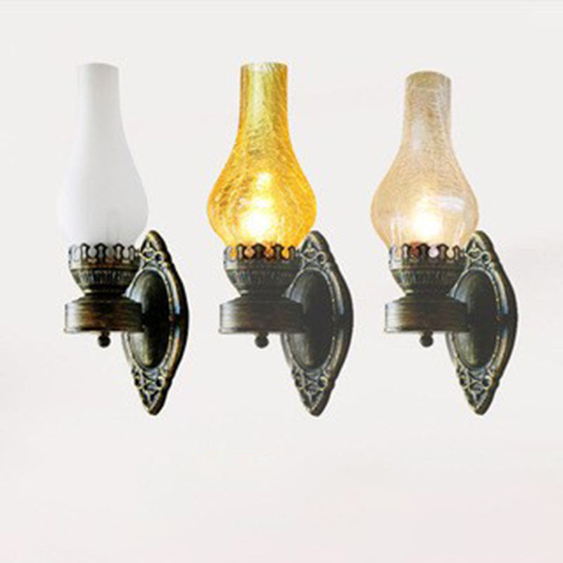 Applique Murale Style Pétrole Verre Bronze Métal 42cm Hall Salon Chambre Rétro Vintage Lampe à Huile E26 Lampe d'Ambiance | Restfield